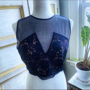 Foxidox Anthropologie Navy sheer Lace Crop Top NWT